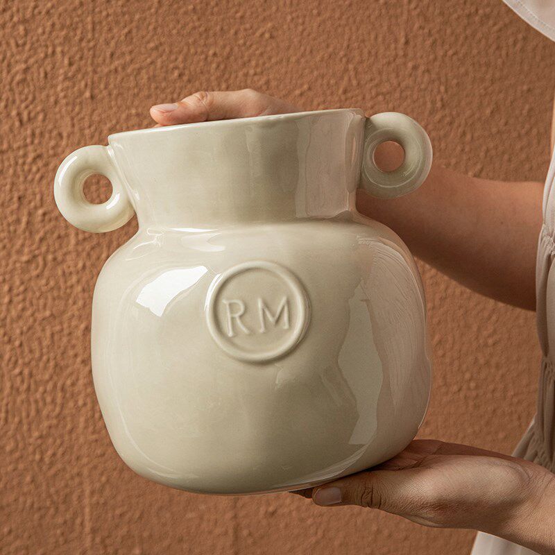 小悠家侘寂风复古双耳陶瓷插花器民宿装饰品摆件新年冬青花瓶,家居饰品,花瓶,淘宝优惠券,粉丝福利购,淘宝优惠卷