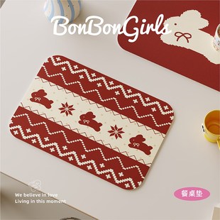 红色费尔岛新年餐垫隔热垫PVC皮革防水防油免洗茶几桌面保护杯垫