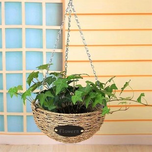 吊篮花盆藤编绿萝吊兰室内悬挂式 垂吊盆阳台壁挂创意草编挂花篮盆