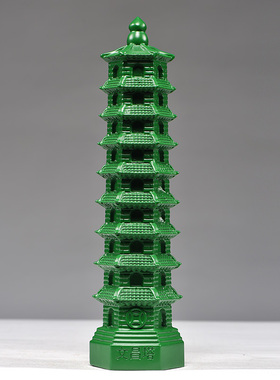 绿色木雕刻9层文昌塔摆件实木九层文昌塔家居客厅装饰送礼工艺品