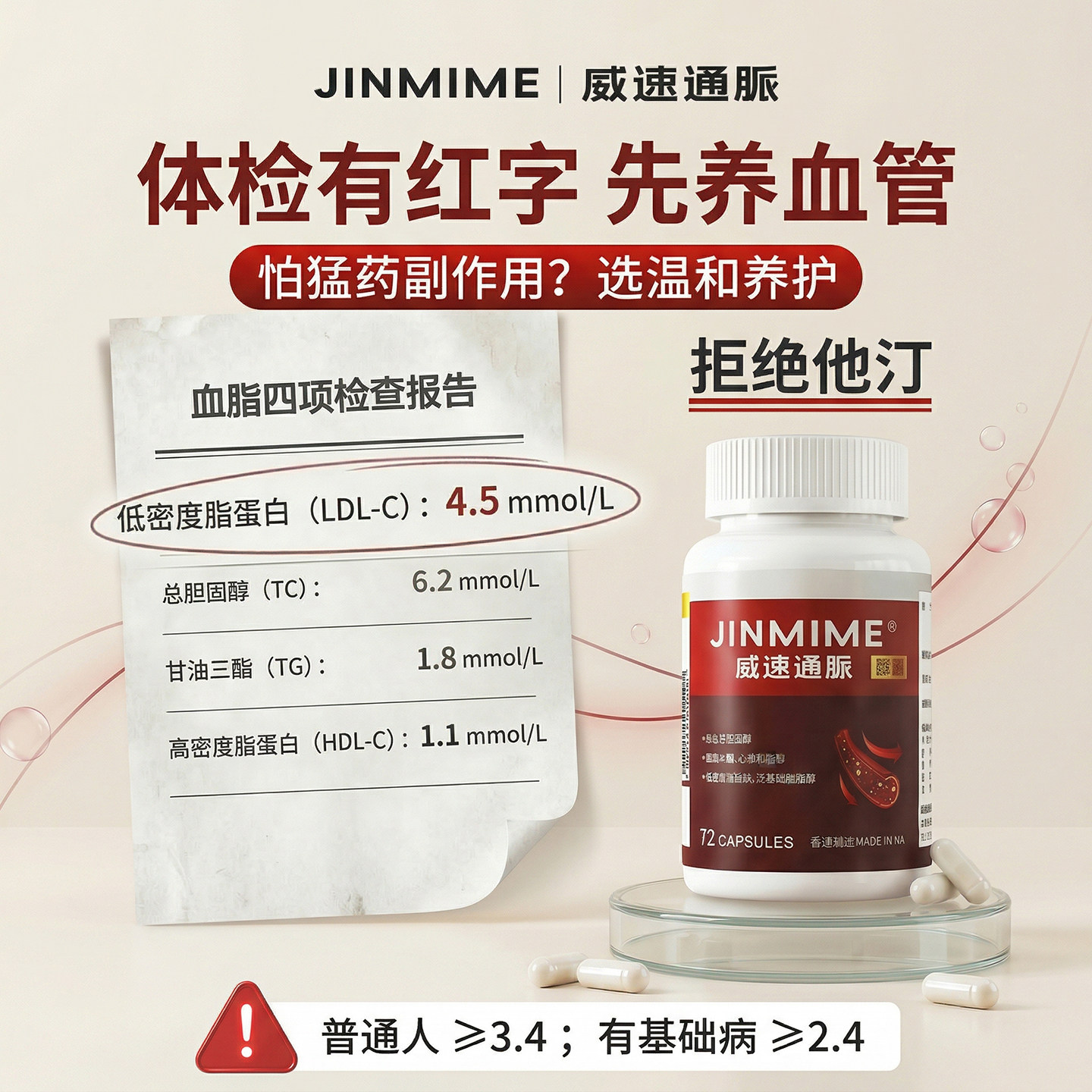 JINMIME威速通呵护中年心脑健康长辈血管血脂养护保健品胶囊极脉