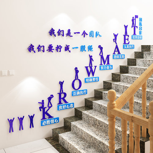 企业团队激励文化墙办公室楼梯间墙面装饰公司励志标语墙贴3d立体