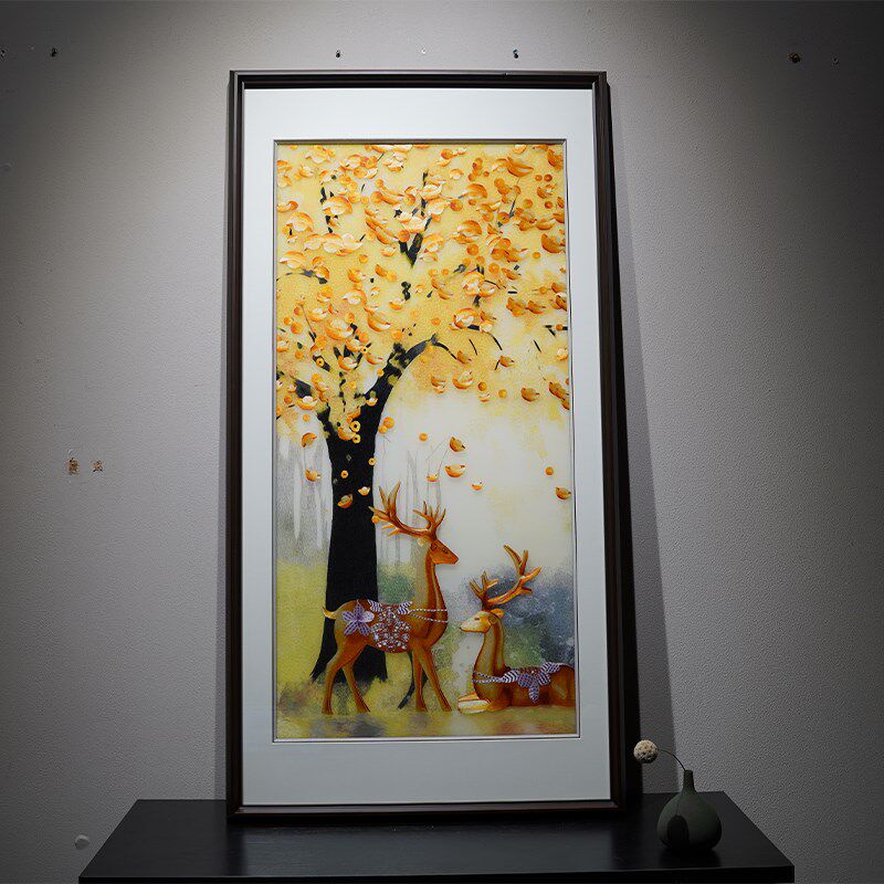 苏绣成品挂画纯手工财源广进玄关走廊万里长城纯手工刺绣画装饰画