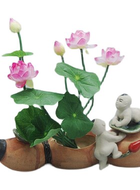 结婚礼品陶瓷莲藕童子多子寓意家居装饰吉祥摆件客厅创意礼品花插
