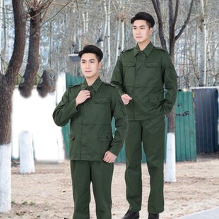 库存87老式涤卡怀旧木扣冬作训橄榄绿电焊机修服套装劳保野战工作