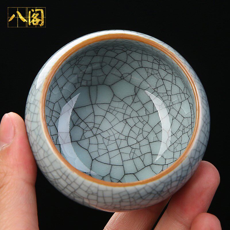 汝窑茶杯冰裂釉中式复古风功夫茶具陶瓷哥窑大号主人杯单个杯茶盏