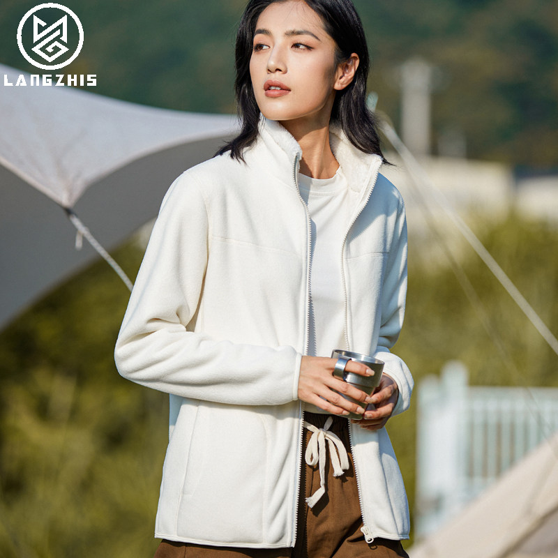新款双面穿抓绒女外套加绒加厚立领珊瑚绒保暖内胆摇粒绒男抓绒衣