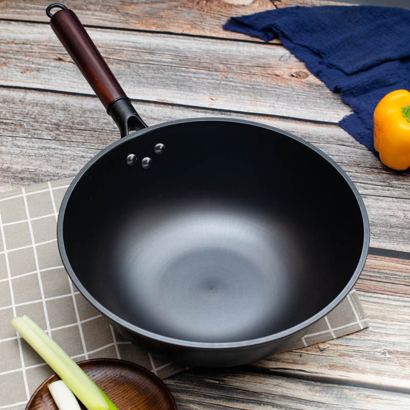 加深加厚单柄铸铁炒菜锅无涂层铸铁铁电磁炉燃通用加深大容量防溢
