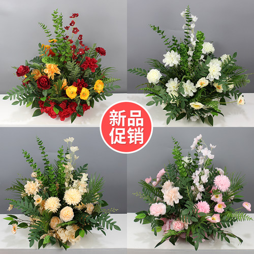 森系婚庆路引花新款婚礼现场布置装饰花艺订婚美陈地产仿真假花柱