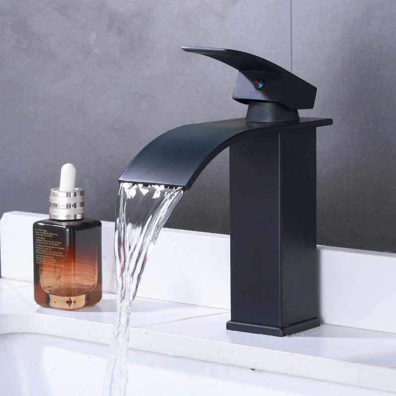 黑色面盆瀑布水龙头方形弯头不锈钢冷热脸盆龙头台上盆水龙头,家装主材,面盆龙头,淘宝优惠券,粉丝福利购,淘宝优惠卷