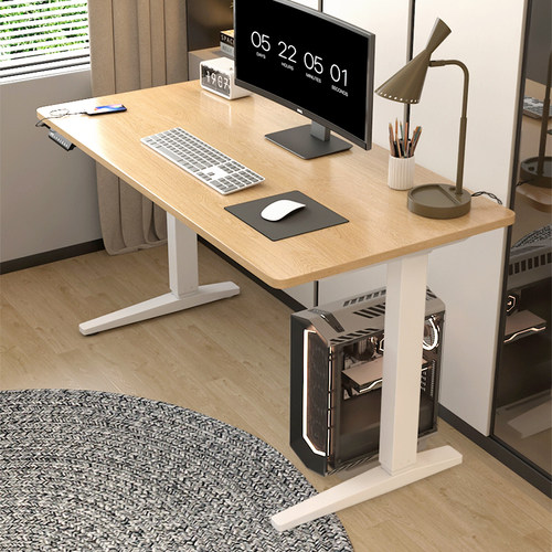 实木升降电脑桌家用办公桌子学生简约现代书桌台式可调节学习桌