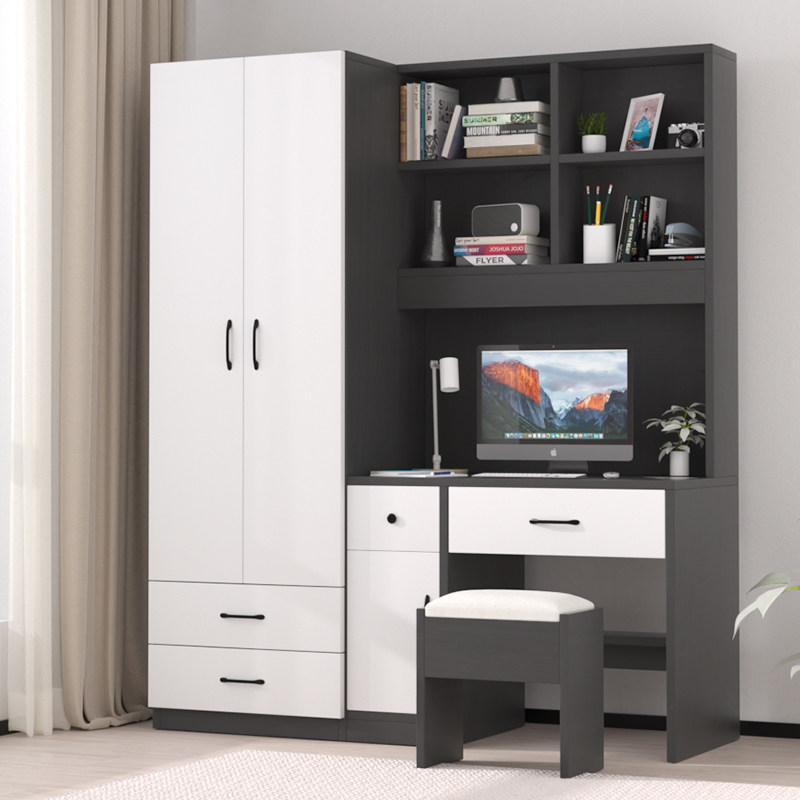 简约书桌带衣柜一体儿童房电脑书柜组合小户型衣柜家用卧室写字台