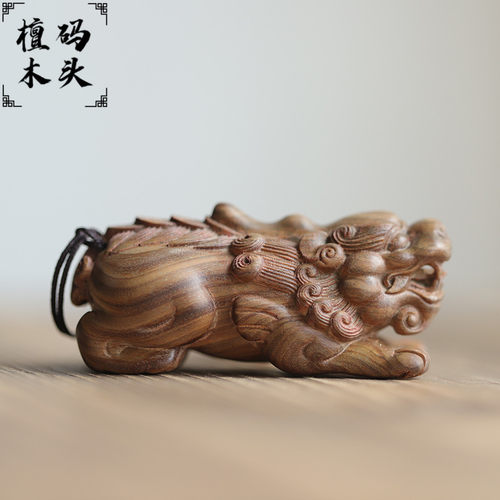 绿檀木貔貅手把件 文玩盘玩把玩物件 男士随身招财手玩把件把玩件