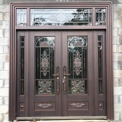 锌合金别墅玻璃大门双开门乡村入户农村自建房进户铜门防盗门家用