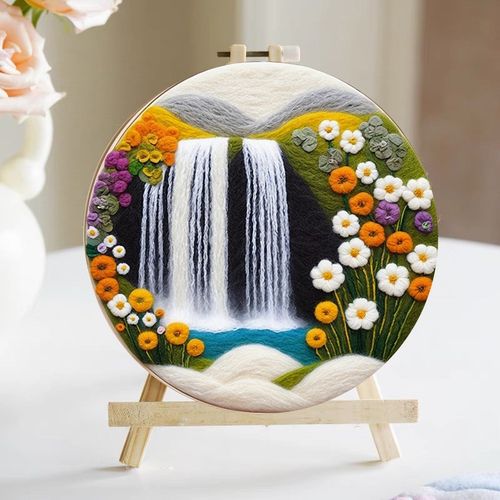 花卉瀑布羊毛毡戳戳乐手工diy材料包制作儿童房间摆件装饰画挂件