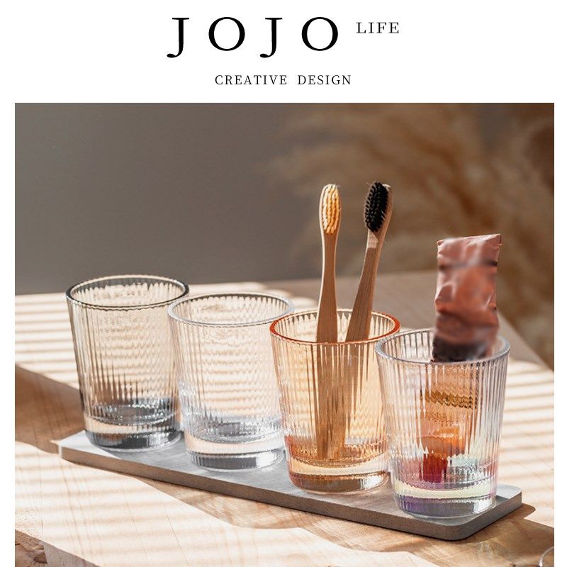 JOJOS L. PD.Kefu.玻璃杯竖纹玻璃杯漱口杯牙缸浴室刷牙杯丨克弗