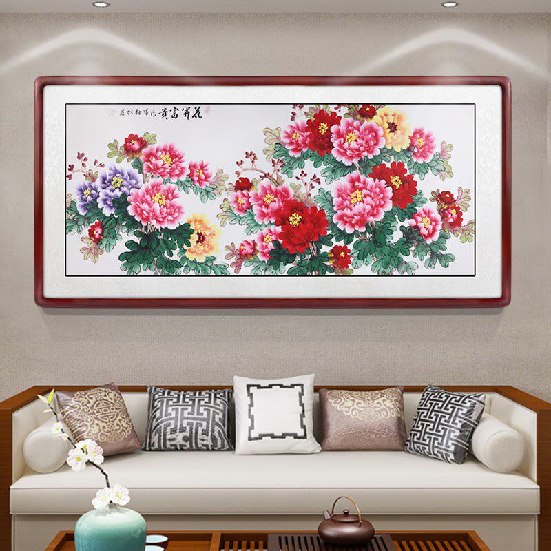 手绘牡丹花国画真迹挂画中式客厅装饰画花开富贵壁画沙发背景墙画