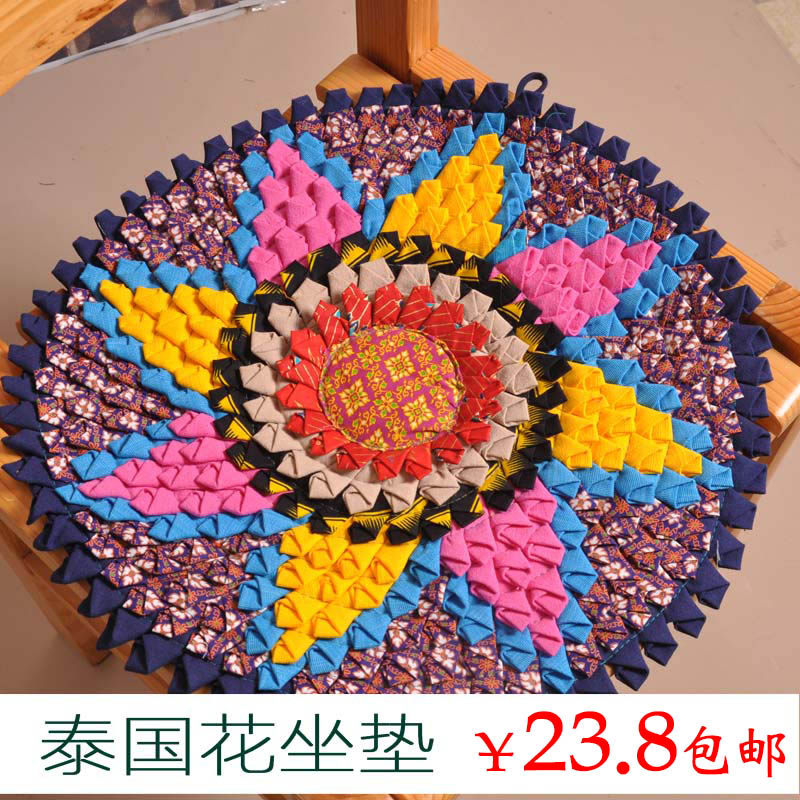 泰国手工花布坐垫椅垫花布沙发汽车垫圆形布垫东南亚特色家居饰品