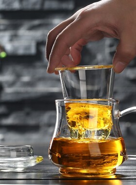 家用花茶杯过滤带盖加厚单个杯子玻璃杯开水奶茶方便茶杯手把客厅