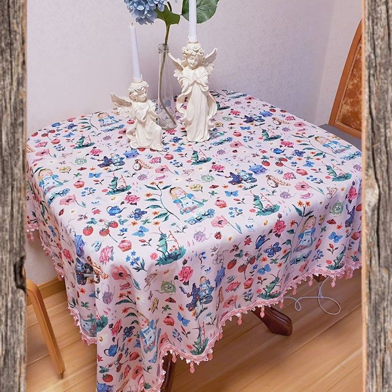 法式粉红色碎花印花茶几桌布野餐垫正方形田园家用小清新欧式台布