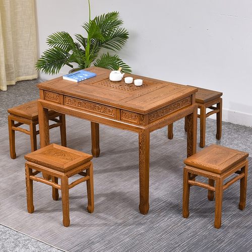 红木家具鸡翅木小户型茶桌椅组合中式实木泡茶桌仿古功夫小茶几桌