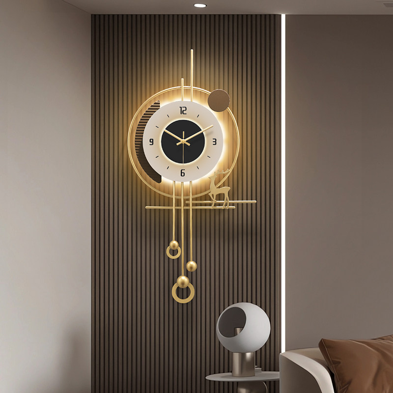 现代简约电视背景墙木格栅装饰钟表挂钟客厅时钟挂墙卧室静音挂表