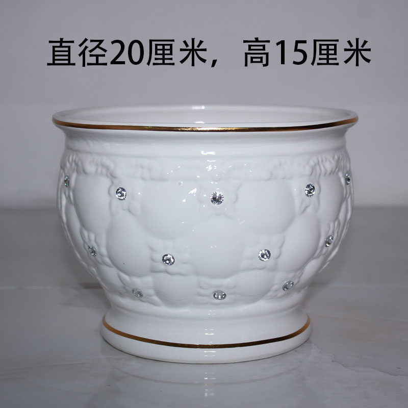 套双米白色绿色边中号大号欧式陶瓷花盆桌面办公桌室内陶瓷花盆
