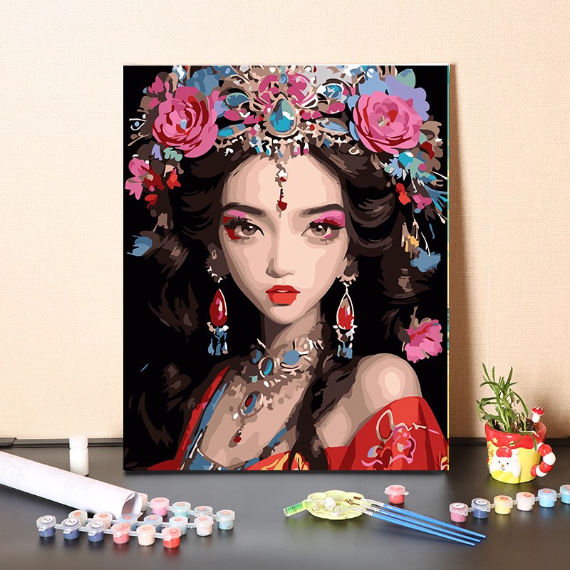 数字油画diy手工填充中式古风美人卧室装饰画手绘画画涂色油彩画