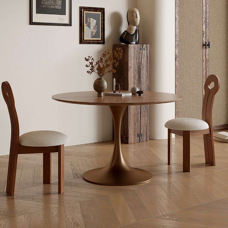 复古实木小圆桌家用小户型阳台休闲洽谈桌椅组合黑胡桃中古圆餐桌