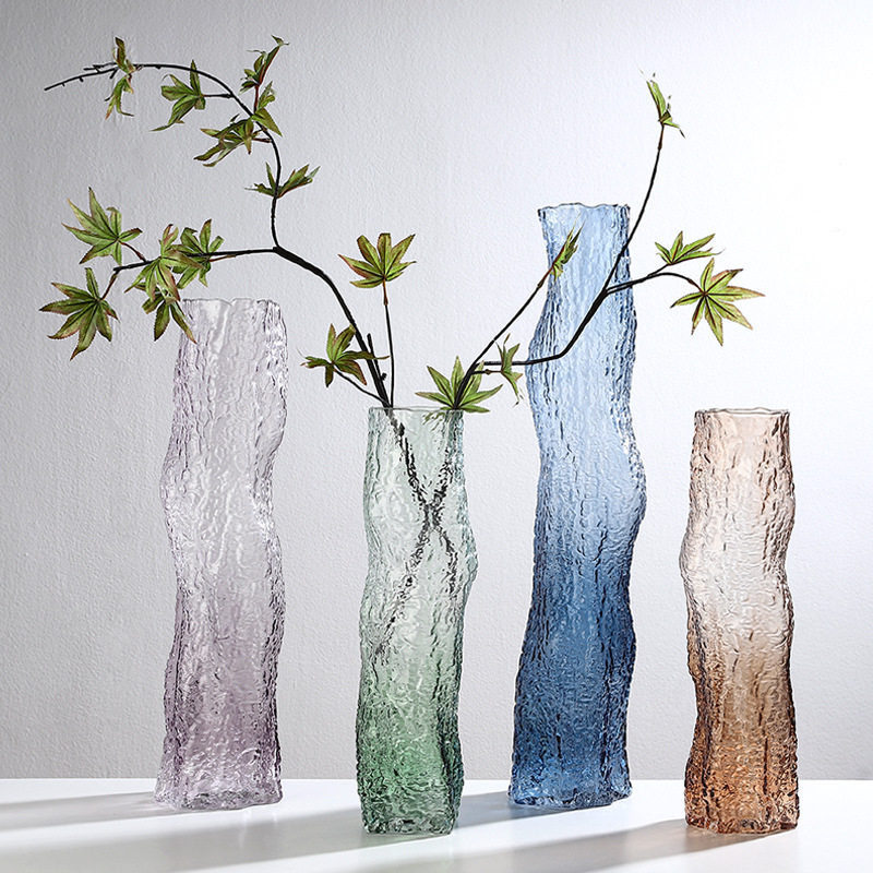 渐变树根冰裂纹玻璃花瓶直筒长枝精致摆件餐桌水培水养鲜花插花器,家居饰品,花瓶,淘宝优惠券,粉丝福利购,淘宝优惠卷