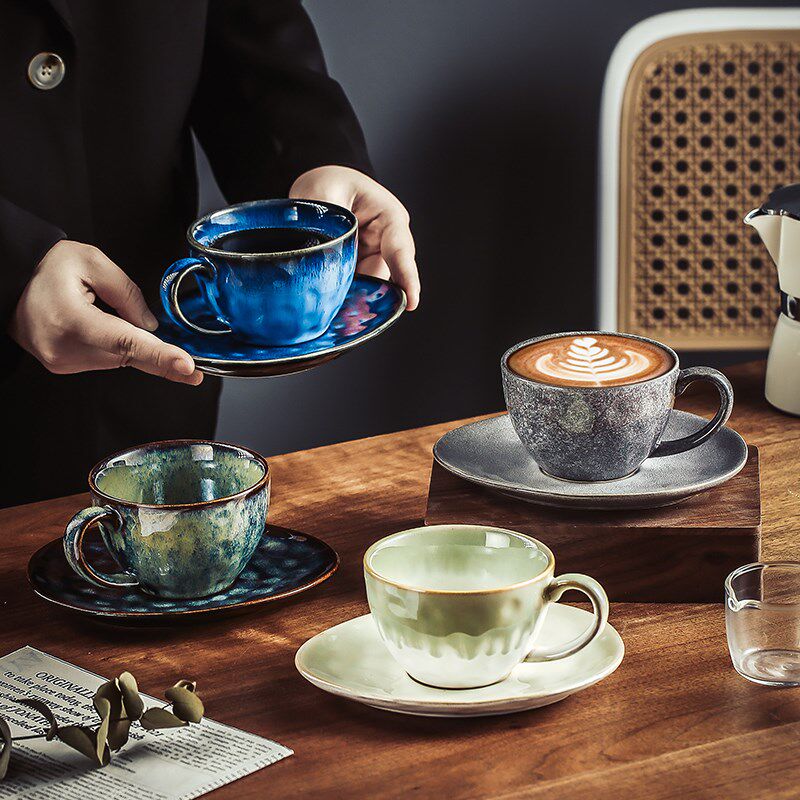 复古咖啡杯陶瓷卡布奇诺拿铁拉花咖啡杯高档精致杯碟套装250ml