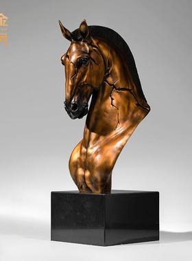 铜金岁月马首黄铜摆件别墅展厅样板房玄关书房马首铜器工艺品摆件