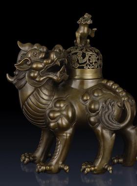 纯黄铜貔貅香炉家居客厅摆件招财貔貅香炉工艺品办公室貔貅摆件