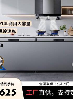 917L大容量卧式冷柜冰箱冰柜商用双门冷藏冷冻柜银色法式一级能效