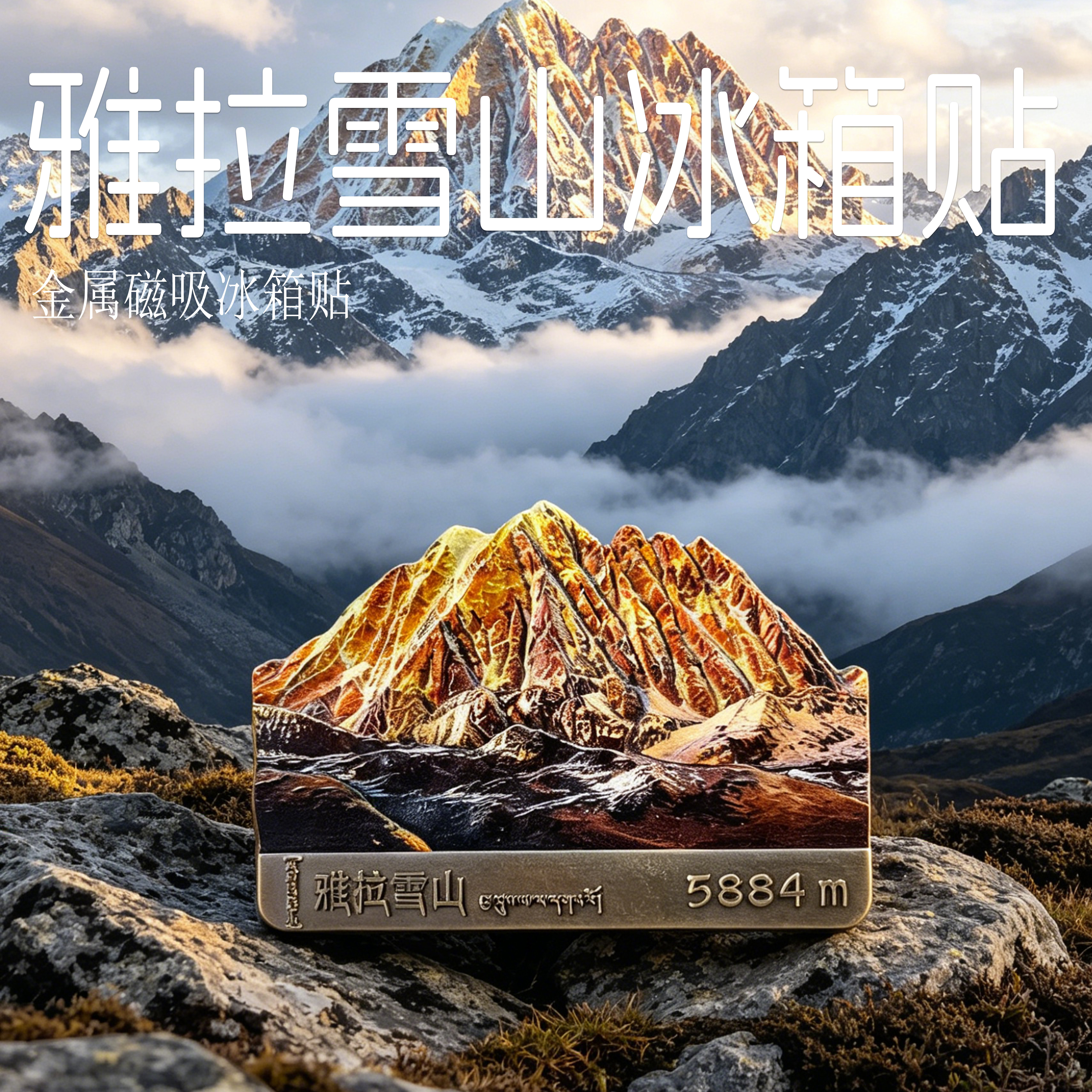 雅拉雪山3D浮雕锌合金冰箱贴