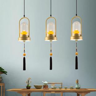 新中式 禅意小吊灯创意茶室吧台灯民宿酒店楼梯过道茶楼树脂荷花灯