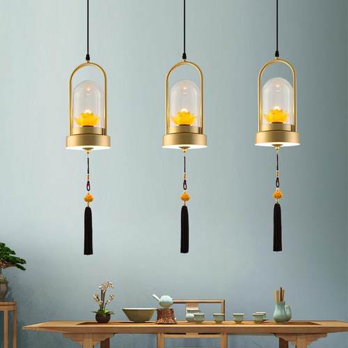 新中式禅意小吊灯创意茶室吧台灯民宿酒店楼梯过道茶楼树脂荷花灯