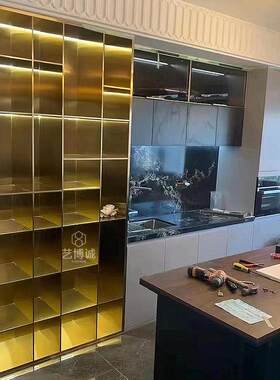 酒窖落地金属酒柜内设灯带产品展示柜客厅电视柜不锈钢隔断柜