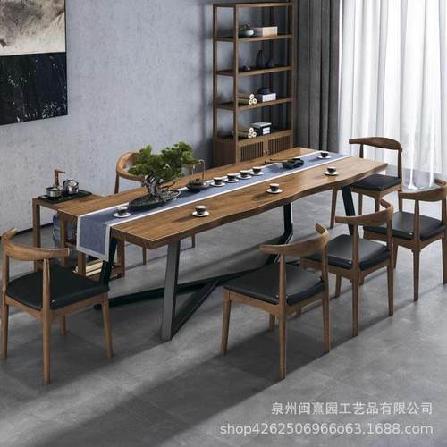 简约复古创意休闲实木接待茶几功夫大板茶台桌子板式喝茶桌椅组合