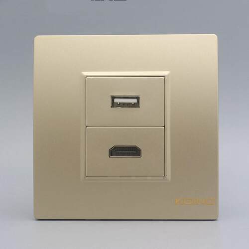 香槟金86型HDMI高清带2.0USB免焊接线插座香槟色高清数据延长面板
