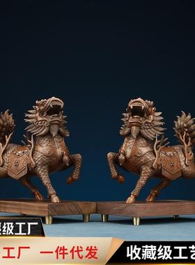 紫铜火焰麒麟摆件 家居办公室桌面麒麟瑞兽铜工艺品装饰摆设