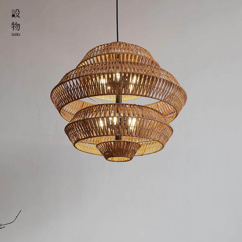 新中式餐厅吊灯酒店民宿客厅复古卧室茶室竹编藤侘寂风设计师禅意,家装灯饰光源,智能吊灯,淘宝优惠券,粉丝福利购,淘宝优惠卷