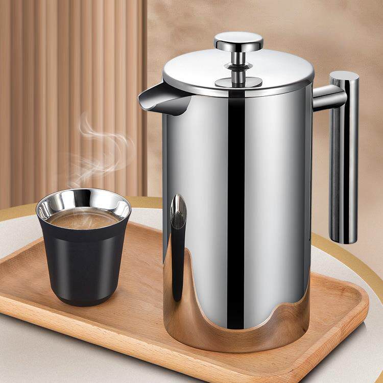 不锈钢双层法压壶1000ml咖啡壶保温壶冲茶泡茶壶法式按压咖啡壶