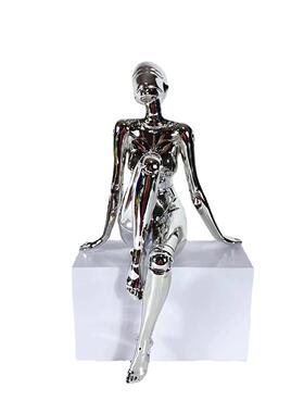 电镀机械女神坐姿摆件 简约现代抽象人物雕塑 客厅软装饰品