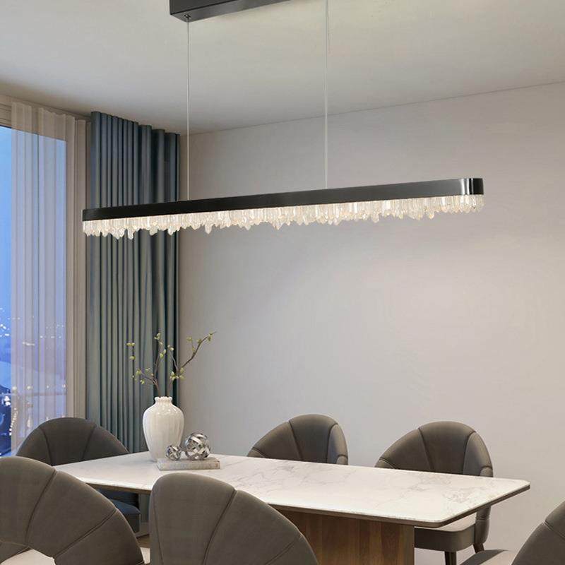 黑色水晶原石极简单餐厅吊灯长条吧台灯一字餐桌灯饭厅灯超亮三色,家装灯饰光源,智能吊灯,淘宝优惠券,粉丝福利购,淘宝优惠卷