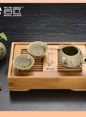 ۶茗匠功夫茶具设计师款茶盘竹制榫卯茶海盛储水茶台大小号茶托