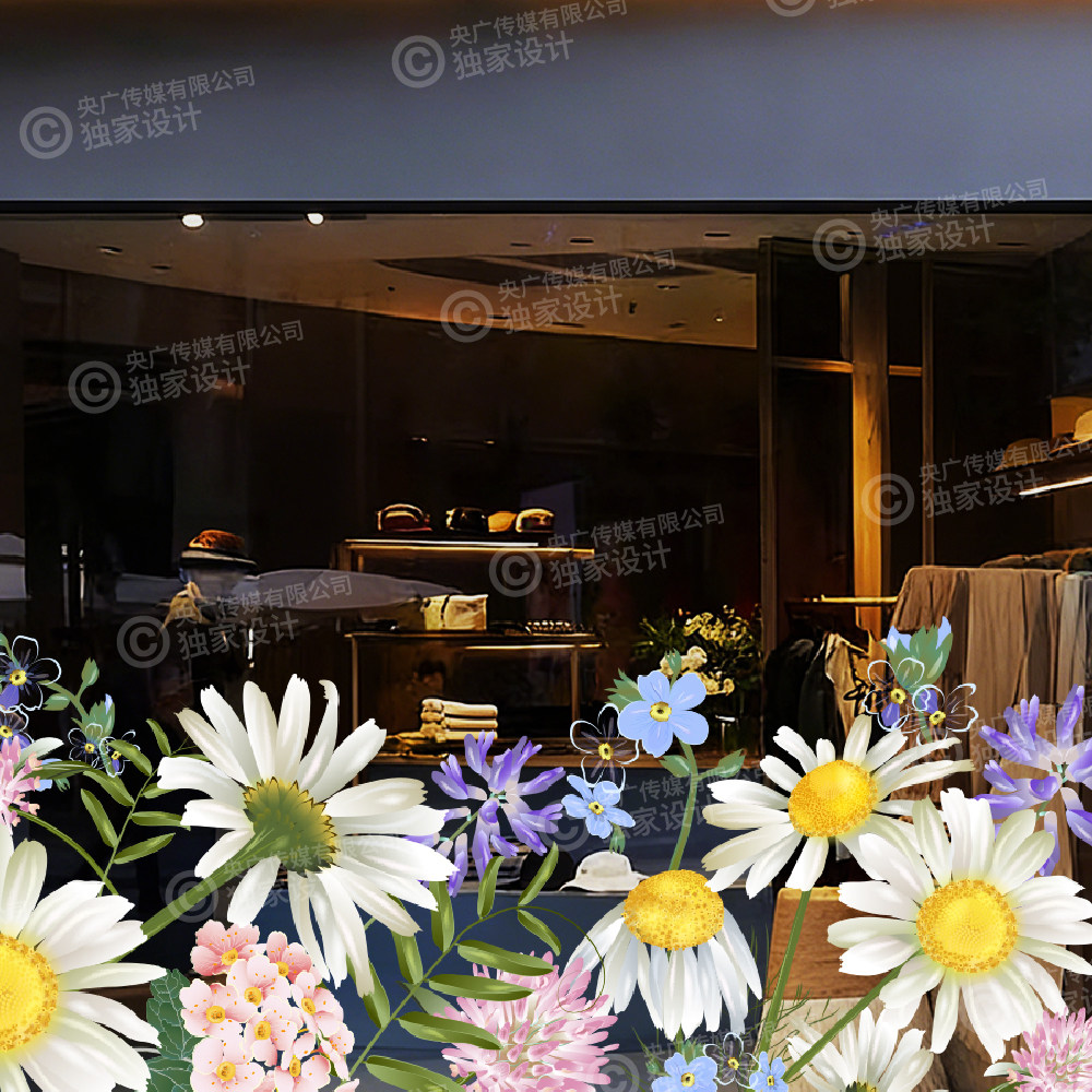 春季花卉图案软装墙贴橱窗装饰贴纸店铺玻璃门窗装饰贴画平面墙贴