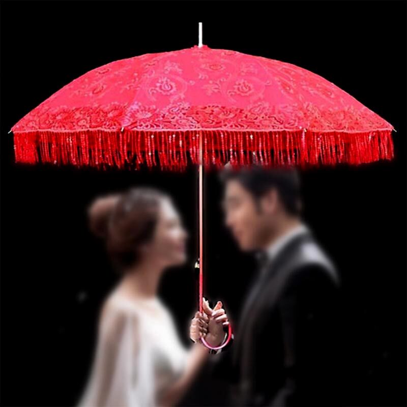 红伞结婚新娘伞婚庆用品公主伞喜庆遮阳伞刺绣流苏吊穗长柄伞婚伞