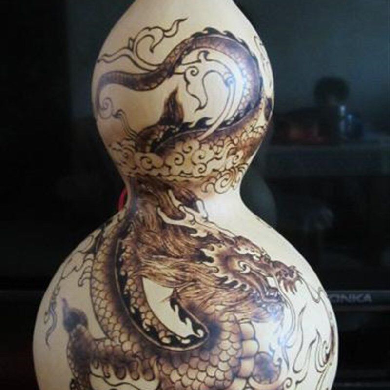 天然葫芦摆件非遗纯手工烙画龙图烫画真葫芦摆件家居装饰来图定制