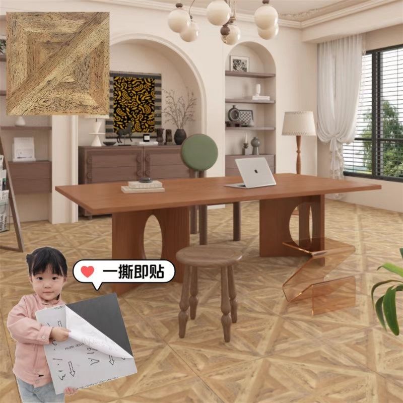 pvc地板革自粘地板贴加厚耐磨防滑防水仿瓷砖木纹复古花水泥塑胶